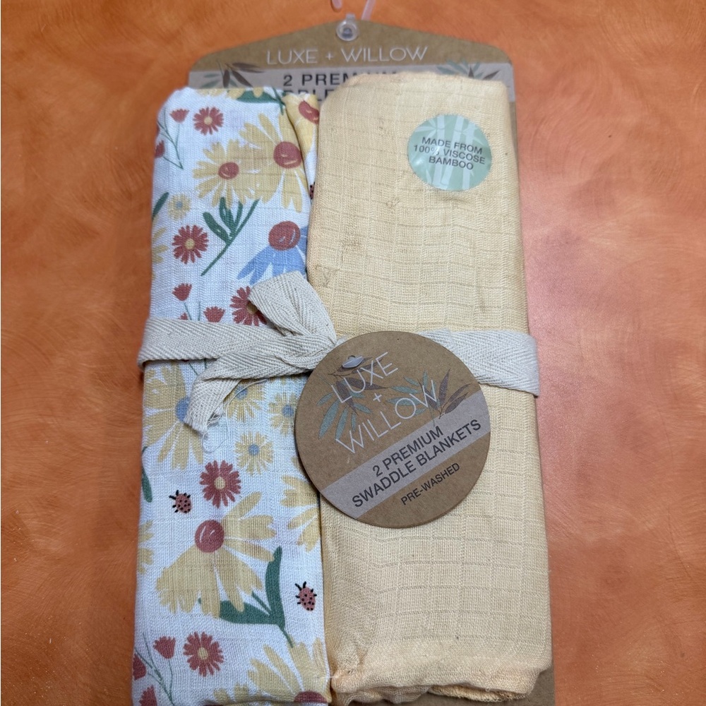 Luxe & Willow Floral and Yellow Swaddle Blankets - 100% viscose bamboo